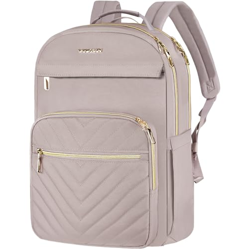 VANKEAN 17.3 Inch Laptop Backpack for Women Work Laptop Bag Fashion, Waterproof Backpacks Stylish Travel Bags Casual Daypacks for College, Business, Light Dusty Pink