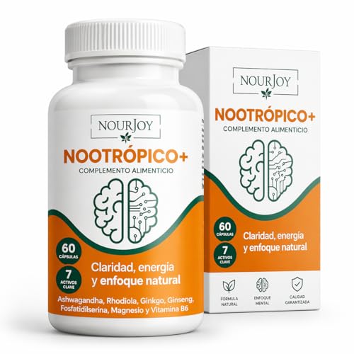 Nootropico Claridad mental Enfoque y Energía Natural con Ashwagandha, Ginkgo Biloba, Rhodiola Rosea, Ginseng, Fosfatidilserina, Magnesio y Vitamina B6 60 capsulas