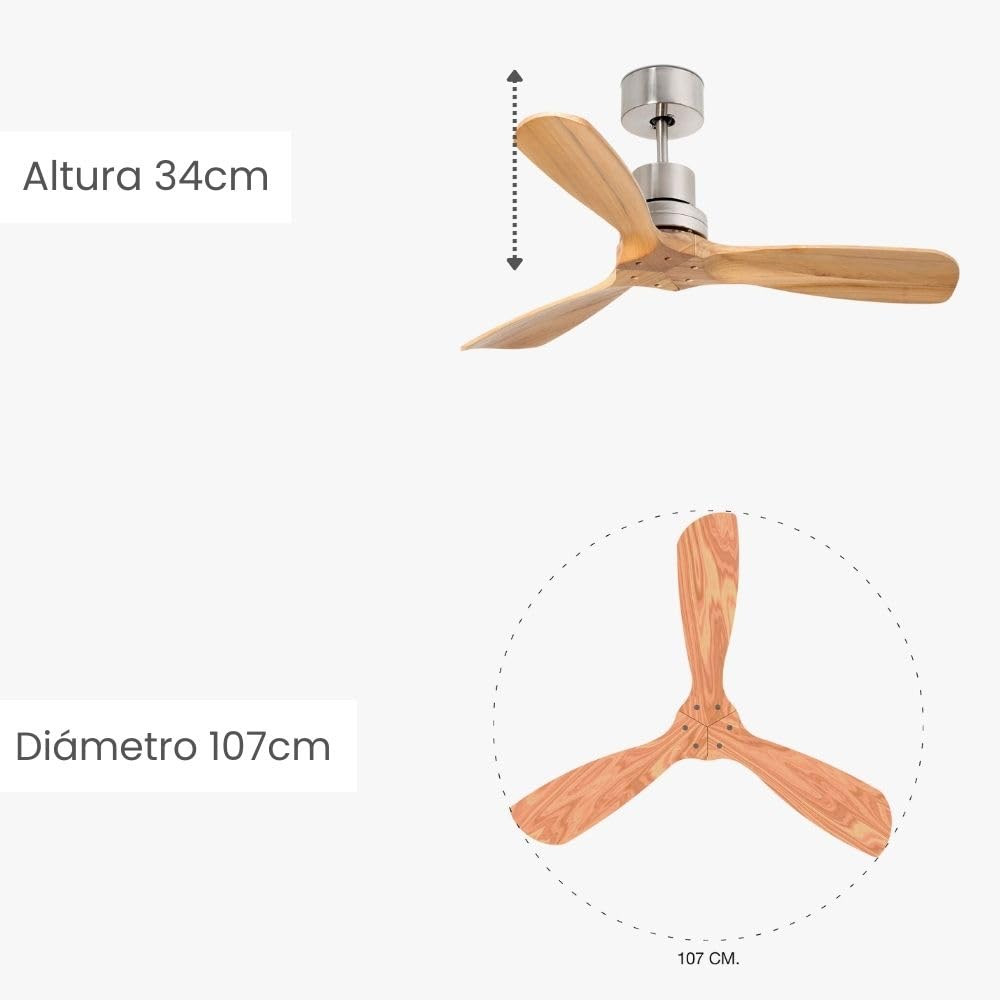 FARO BARCELONA 33509DC - MINI LANTAU Ventilador de techo níquel mate/pino con motor DC
