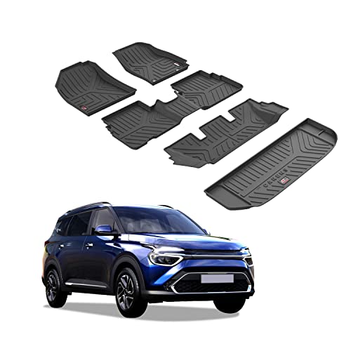 Image of GFX Rubber Car Floor Mat with Trunk mat (After-Market) Premium Life Long Foot Compatible with KIA Carens 2022 Onwards Black