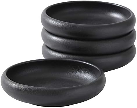 Uaral Japanese Salad Plate,Black Plates and Bowls Set,Stoneware Black Plate Set,Appetizer Plates Set of 4, 5.5inch(Texture Matte Black)