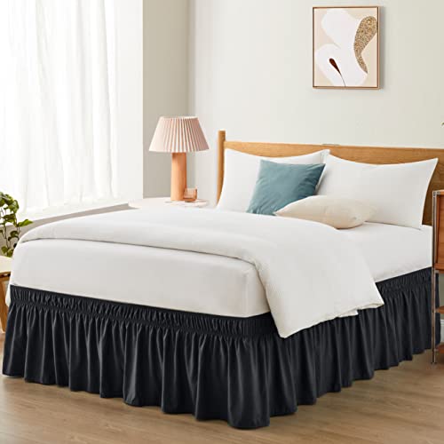Entisn Black Adjustable Bed Skirt for Twin & Twin XL Bed - with 14 Inch Tailored Drop, Wrap Around...