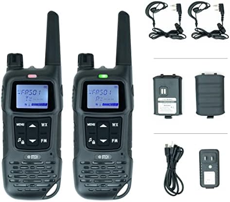 BTECH FRS-A1 2 Pack FRS Black Walkie Talkies, NOAA, High Output Two-Way Radio. USB-C Charging, Built in Flashlight, FM Radio, NOAA, and More