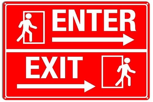 peiyeety Enter Exit Sign Caution Safety Aluminum Warning Signs Security Tin Signs 12x16 Inches(Green)