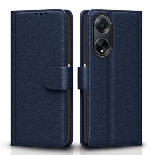 Image of Pikkme Oppo F23 5G Flip Cover Leather Finish | Inside TPU with Card Pockets | Wallet Stand and Shock Proof | Complete Protection Flip Case (Blue)