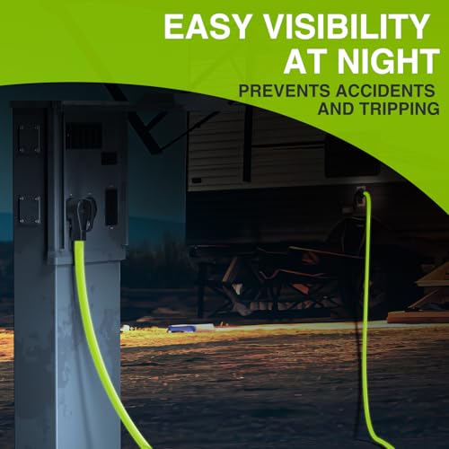 Image of Nilight 50FT 50 Amp Generator Extension Cord 250V Heavy Duty 6 /3+8 /1 Gauge Pure Copper STW Wire ETL Listed 4 Prong 14-50P SS2-50R&CS6364 Suit for RV Camper Outdoor Use Bright Green