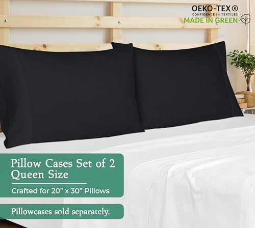 Image of Royale Linens Queen Pillowcase Set of 2 - Bed Pillow Cover - 20 inch x 30 inch - BlackPillowcases - 1800 Brushed Microfiber, Wrinkle & Fade Resistant - Soft & Cozy- Queen Size Pillow Case (Black)