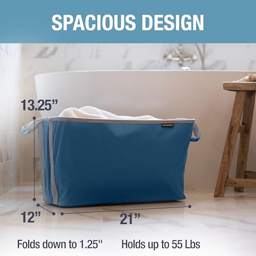 Image of CleverMade Collapsible Laundry Basket 2 Pack - 60L (16 Gal) Foldable Clothes Hamper with Reinforced Handles, Space Saving Fabric Laundry Bin, Holds 55 lbs, Flat Folding for Dorm, Apartment & RV - Denim
