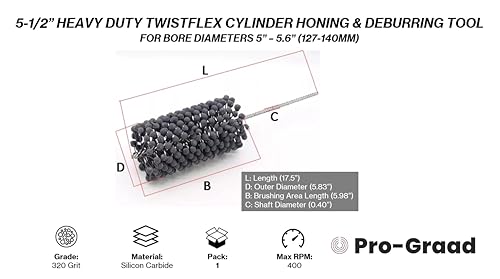 Image of 5-1 /2 inch 320 Grit Silicon Carbide HD TwistFlex Cylinder Hone, Fits 5 inch- 5.6 inch | Heavy-Duty Flexible Cylinder Hone for Honing, Deburring & Cross-Hatch on Mild Steel, Stainless, Cast Iron & Ferrous Metals