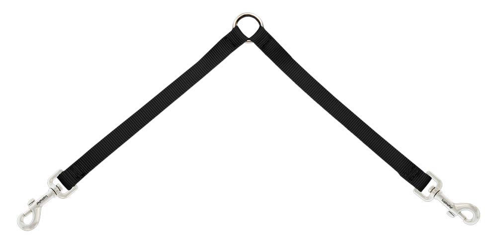 Coupler pour chiens LupinePet noir 19mm x 61cm pour la promenade de deux animaux