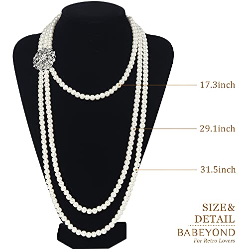 BABEYOND 1920s Gatsby Pearl Necklace Vintage Bridal Pearl Necklace Earrings Jewelry Set Multilayer Imitation Pearl Necklace with Brooch (Style 1) by BABEYOND - Used condition - Image 2