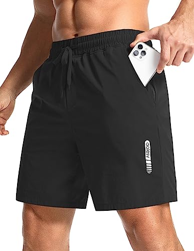 Aolesy Men's Workout Running Shorts 7 Inch Gym Athletic Shorts Quick Dry Lightweight Hiking Sport Shorts With Zip Pockets, Black, L #TOP14