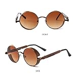 BOZONLI Vintage okrągłe okulary przeciwsłoneczne, ochrona UV400 koło retro steampunkowe okulary przeciwsłoneczne dla kobiet i mężczyzn, Brązowy + brązowy, rozmiar uniwersalny