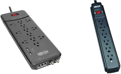 Tripp Lite TLP128TTUSBB - Regleta protectora contra sobretensiones de 12 tomas 2 puertos de carga USB y 6 tomas de corriente cable de 6 pies 790