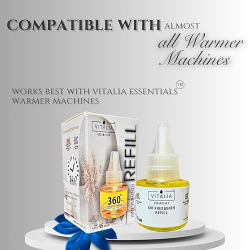 Image of Vitalia Essentials Air Freshener Refill Pack | Room & Bathroom Freshener Refill | 8X Concentrated Formula | 360-Degree Balanced Fragrance Release | Compatible with Other Machines (AQUA ROSE)