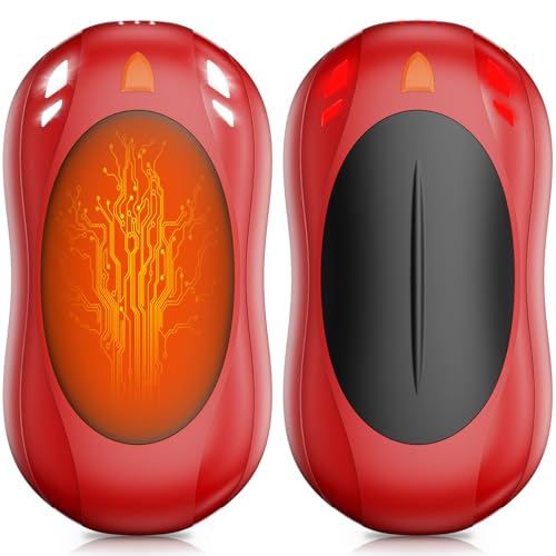 Cbroer 2 Pack Hand Warmers Rechargeable, 6000mAh AI Smart Chips Hand Warmers, Long Lasting Portable Heater for Christmas Xmas, Golf, Hunting Gear, Camping Accessories (Red, Normal)