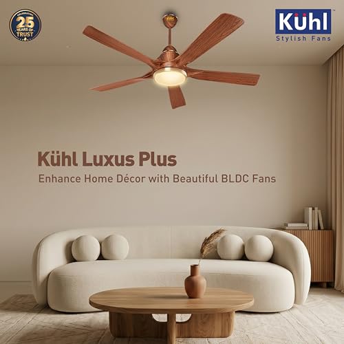 Image of KUHL Luxus Plus 1400mm Stylish 65% Power Saving BLDC Ceiling Fan With Remote |Down Light|BEE 5 Rated & ISI Marked|Low Noise| IoT -Operate via Mobile & Alexa |Reverse Mode |Free Installation |Teak