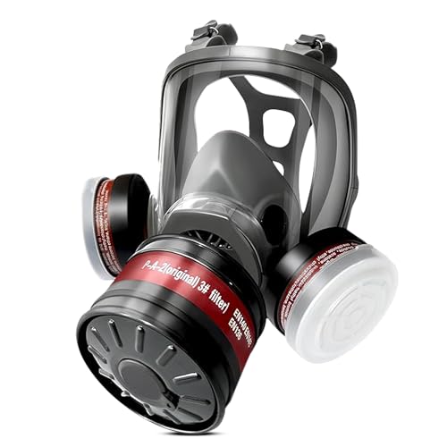 Image of Gas Mask Respirator Set Activated Carbon Filters & Protective Goggles | 6200 Industrial Mask For Epoxy Resin Work, Wall Painting, Welding, Polishing, Spraying & Gas, Construction