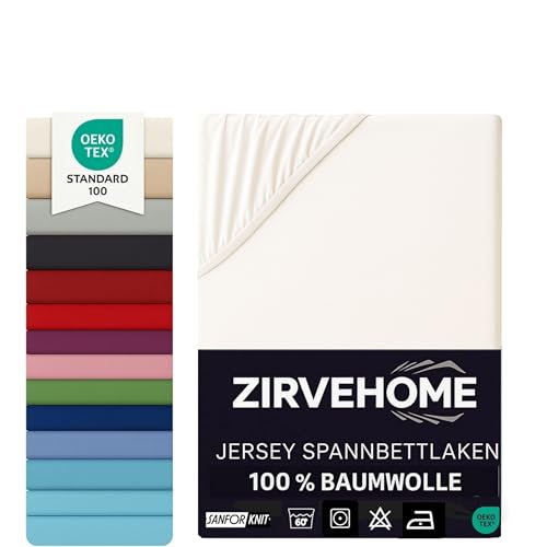 Spannbettlaken 90x200-100x200 cm - Jersey Spannbetttuch 100% Baumwolle - Komfort Bettlaken für Matratzen bis 25 cm Höhe, Spannbettlaken Farbe Natur