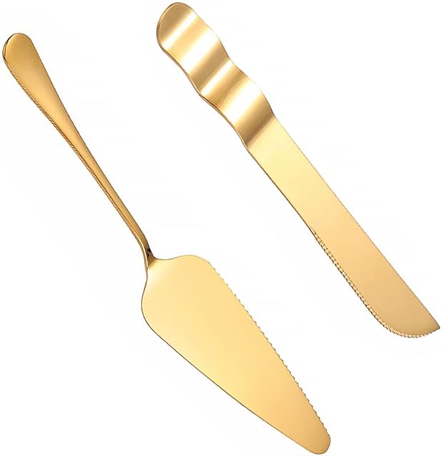 2 Pcs Stainless Steel Cake Slice and Pie Server Gold Stainless Steel Cake Server Slicer Cake Cutter for Birthday Anniversary Holiday Wedding Party Serving