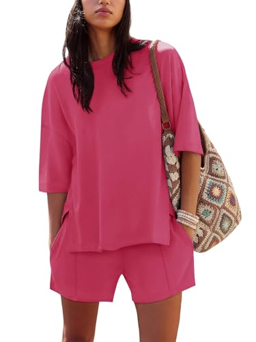 Image of COCCKO Womens Shorts Sets Matching Lounge Two Piece Outfits Summer Cute Casual Vacation Short Sleeve 2 Piece Set