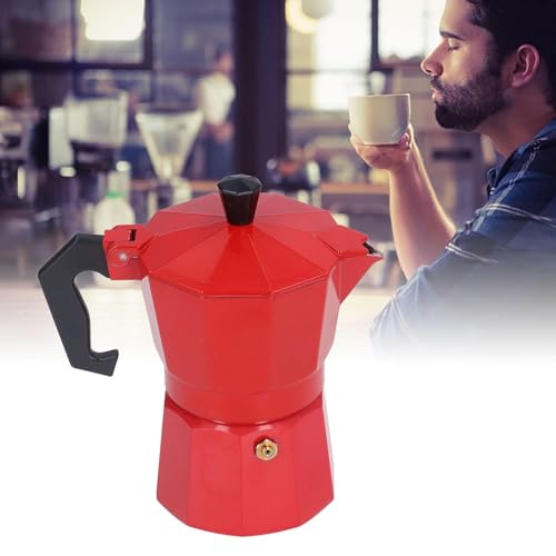 Image of Alluminium Espresso Coffee Maker Moka Pot Cup for Italian Espresso Decoction Coffee Mocha South Indian Filter Coffee Home Outdoor Machine (Red, 3)