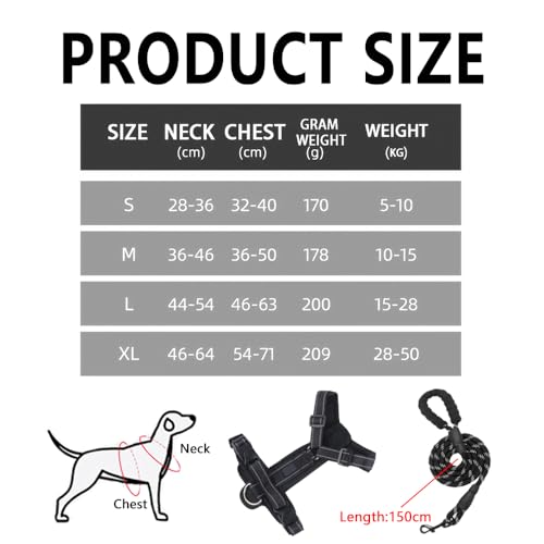 XFSRG Reflektierendes Hundegeschirr Y Design mit Griff Verstellbares Brustgeschirr für Mittelgroße und Große Hunde Hundezubehör (Schwarz L)