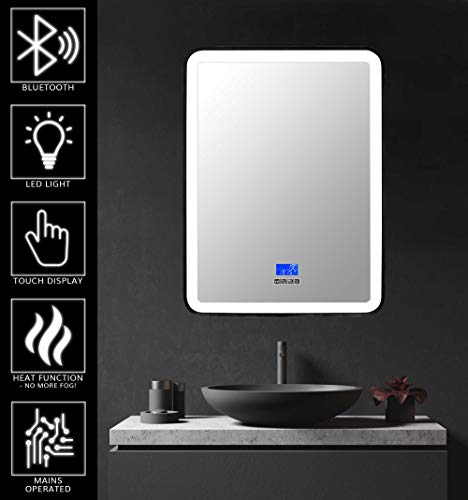 Jack Stonehouse Illuminated LED Light Up Bathroom Wall Mirrors with Demister, Bluetooth Speaker, Touch Control, copper, Silver, Rectangular Rounded Edges