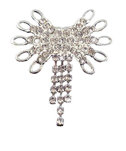 Broche fleur cristaux argentés HAND H0652 grand format 55mm pour costume et robe de soirée