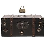 IDEANATEGRATE Caja de Madera Vintage Tapa y Cerradura de Combinación de 3 Números, Almacenamiento Multifuncional para Recuerdos y Joyas en Escritorio