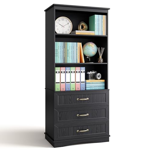 Gizoon 70'' Tall Bookcase with 3 Drawers Wooden Bookshelf with