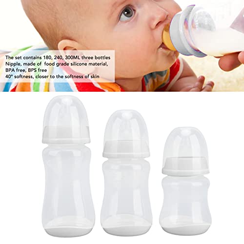 Mamadeira, conjunto de 3 mamadeiras PP silicone seguro macio 180 240 300 ml para recém-nascidos bran