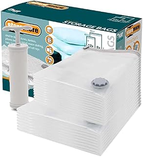 OurHouse Set of 2 Vacuum-Seal Storage Bag Set & Pump | Zip Seal & Vacuum Valve Airtight Protection for Clothes Soft Furnishings & Valuables | 20 Pieces - 12 Packs 40 x 60 cm and 8 Packs 60 x 80 cm