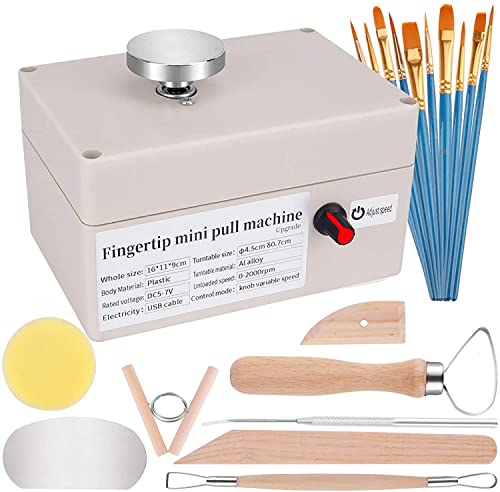 Yofuly Mini Pottery Wheel, USB Pottery Machine with 6 Pottery Shaping Tools, 2000 RPM Pottery Wheel Mini Clay Making Pottery Machine Ceramic DIY Craft for School Teaching, Pottery Bar or Home Use