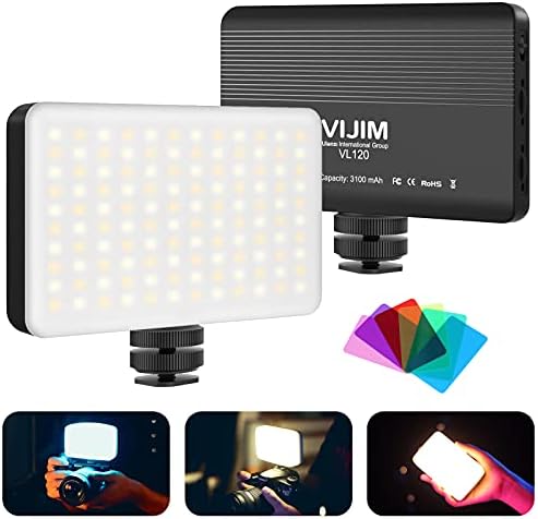 Camera Light, VIJIM VL120 Video Light Led with 3100 mAh Battery Rechargeable, 3200-6500K Bi-color Dimmable, Photography Lighitng with Color Filters for DSRL Cameras and Camcorders