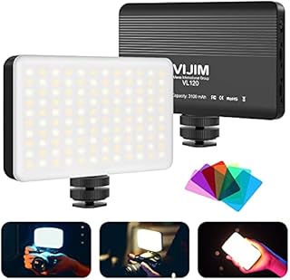Camera Light, VIJIM VL120 Video Light Led with 3100 mAh Battery Rechargeable, 3200-6500K Bi-color Dimmable, Photography Lighitng with Color Filters for DSRL Cameras and Camcorders