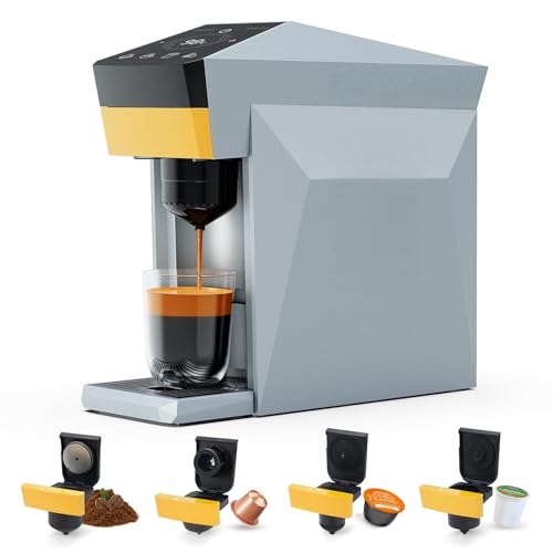4 In 1 Single Server Coffee Maker, Mini Coffee Machine for Nespresso Original/K cups/Dolce Gusto Original/Ground Coffee, 19 Bar Espresso Machine Fit for Home Office Matte Grey