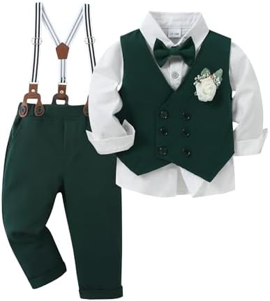 ZOEREA Baby Jungen Bekleidungsset Anzug 1-5 Jahre, Kleinkind Gentleman Festliche Taufe Hochzeit Langarm Kleid Hemd + Bowtie + Weste + Boutonniere + Hosenträge