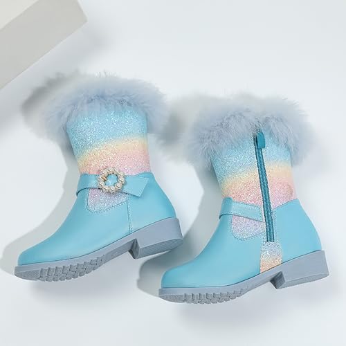 IWIHMIV Girls High Boots Mid Calf Round Toe Riding Shoes Girls Tall Boots Kids Platform Princess Dress Up Booties4