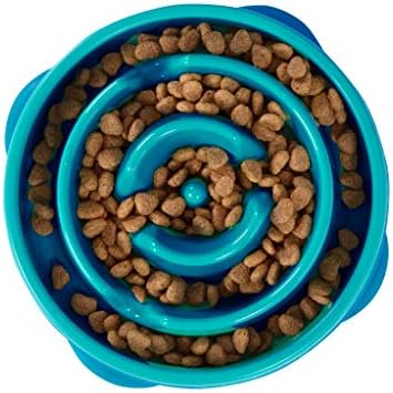 Outward Hound Fun Feeder Slo Bowl, Slow Feeder Dog Bowl, Medium/Mini, Turquoise