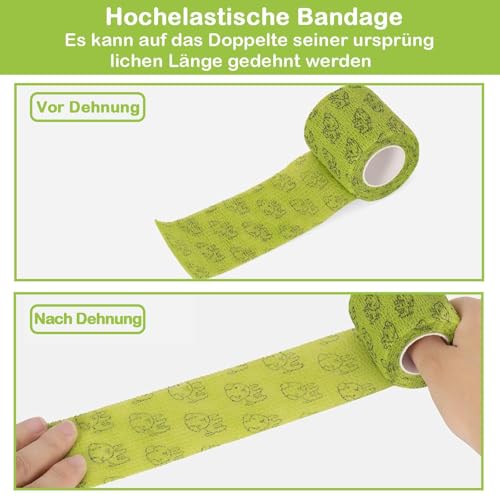 12-Rollen Selbsthaftende Bandage Hund Vet Verband Elastische Selbstklebender Verband, Selbsthaftender Verband, Gipsbinden, Cohesive Pet Vet Wrap für Katze,Hund,Pferd Bein Klebeverband(2.5cm x 4m)