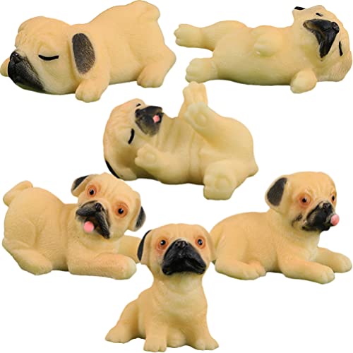 HOMSFOU Miniestatuetas de cachorro, 6 peças, miniatura de cachorrinho de resina, pug, decoração de b