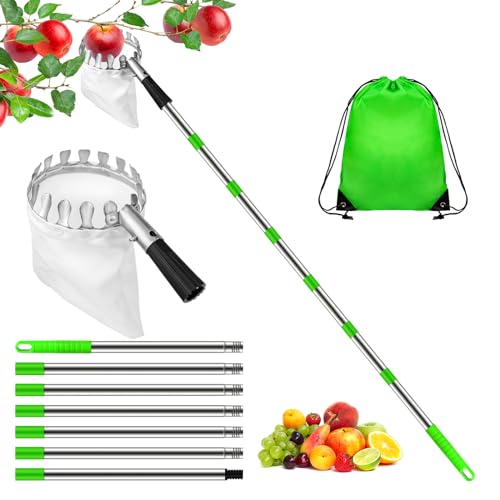 Hysagtek Fruit Picker Apple Picker with Telescopic Handle Fruit Picker Tool 2.8 Meter Long Fruit Picker Tool with Telescopic Pole and Storage Bag Fruit Grabber for Cherry Berry Orange Lemon Pear