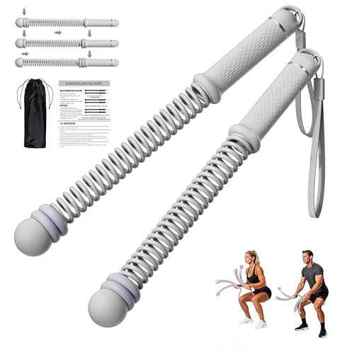 Hiaaop Adjustable Ropeless Battle Ropes, Portable Cordless Battle Ropes for Home Gym, Workout Equipment Exercise Rope for Low-Impact Workout, Strength & HIIT, for Men & Women (Grey)
