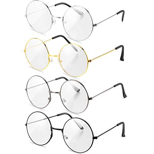 4 Pairs Wizard Glasses Round Wire Costume Glasses Accessories Black Metal Frame Circular Costume Eyeglasses for Party Dressing Up