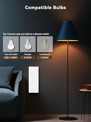 BSEED Smart Lichtschalter mit Doppel WIFI Dimmer Schalter,LED Dimmschalter Unterputz,Kompatibel mit Alexa&Google Home,Smarte Zeitpl&auml;ne,1 Fach 1 Weg Wlan Wandschalter Wei&szlig;(Neutralleiter Erforderlich)