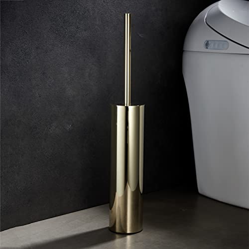 Image of Freestanding Luxury Toilet Brush 304 Stainless Steel Toilet Brush and Holder 19-Inches Tall Round Rust Resistant Anti-Odor and Easy to Clean with Polished Gold Finished