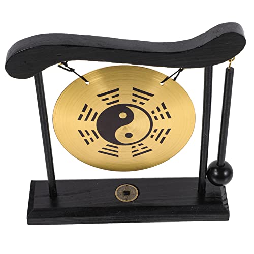 HOODANCOS Chinese Alloy Gong Ornament with Stand Vintage Desktop Decor for Home Office Craftsmanship Space Saving Design Unique Feng Shui Present