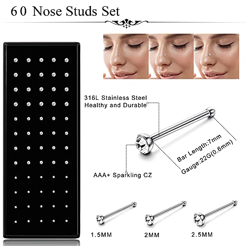 ORAZIO 100 PCS Nose Rings For Women Men Nose Hoops L Shaped Screw Bone Nose Studs Ring Stainless Steel Nose Piercing Jewelry 1.5mm 2mm 2.5mm