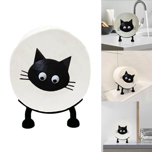 Katzen Toilettenpapierhalter - Lustiger 3D Gedruckter Klorollenhalter, Stehend ohne Bohren, Dekorativ für Badezimmer, WC Rollen Aufbewahrung (Schwarze Katze)